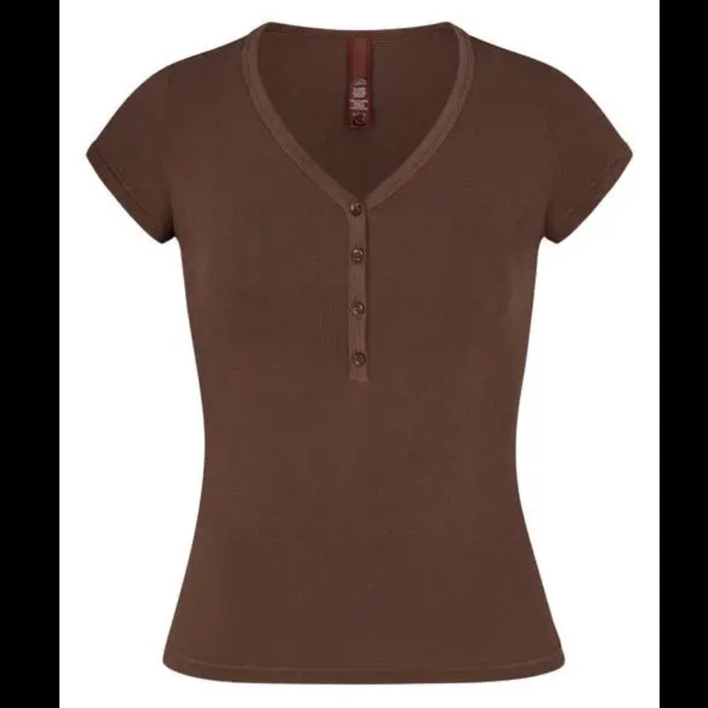 SKIMS Cocoa Vintage Henley Short Sleeve Tee